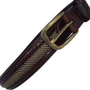Brighton Belt P2707 Mens 36 Brown Leather Woven Inlay Brass Buckle